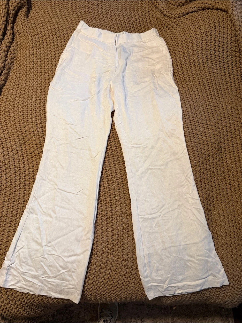 H&M White Wide-Leg Linen Blend Trousers